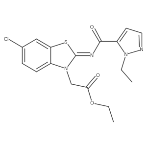 (E)-ethyl 2-(6-chloro-2-((1-ethyl-1H-pyrazole-5-carbonyl)imino)benzo[d]thiazol-3(2H)-yl)acetate结构式