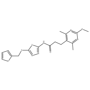 3-(4,6-dimethyl-2-methylsulfanylpyrimidin-5-yl)-N-[5-(thiophen-2-ylmethylsulfanyl)-1,3,4-thiadiazol-2-yl]propanamide Structure