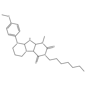 3-heptyl-9-(4-methoxyphenyl)-1-methyl-6,7,8,9a,10,10a-hexahydro-4aH-purino[7,8-a]pyrimidine-2,4-dione结构式