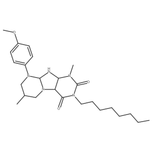 9-(4-methoxyphenyl)-1,7-dimethyl-3-octyl-6,7,8,9a,10,10a-hexahydro-4aH-purino[7,8-a]pyrimidine-2,4-dione结构式