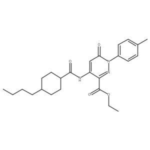 Ethyl 4-(4-butylcyclohexanecarboxamido)-6-oxo-1-(p-tolyl)-1,6-dihydropyridazine-3-carboxylate Structure
