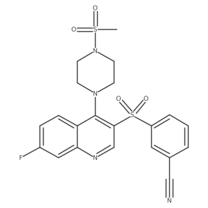 3-({7-Fluoro-4-[4-(methylsulfonyl)piperazin-1-yl]quinolin-3-yl}sulfonyl)benzonitrile结构式