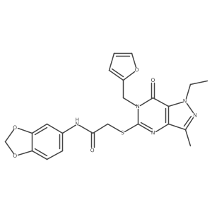 N-(benzo[d][1,3]dioxol-5-yl)-2-((1-ethyl-6-(furan-2-ylmethyl)-3-methyl-7-oxo-6,7-dihydro-1H-pyrazolo[4,3-d]pyrimidin-5-yl)thio)acetamide结构式