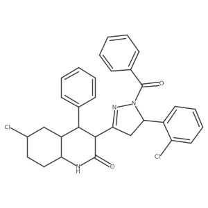 3-[2-benzoyl-3-(2-chlorophenyl)-3,4-dihydropyrazol-5-yl]-6-chloro-4-phenyl-3,4,4a,5,6,7,8,8a-octahydro-1H-quinolin-2-one Structure