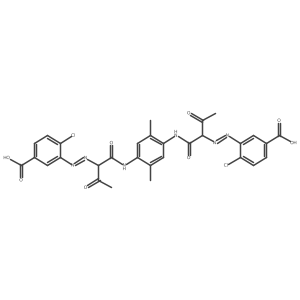 3,3'-((2,5-Dimethyl-1,4-phenylene)bis(imino(1-acetyl-2-oxo-2,1-ethanediyl)azo))bis(4-chlorobenzoic acid)结构式