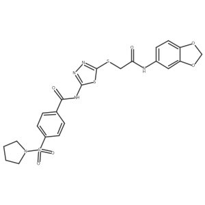 N-[5-[2-(1,3-benzodioxol-5-ylamino)-2-oxo-ethyl]sulfanyl-1,3,4-thiadiazol-2-yl]-4-pyrrolidin-1-ylsulfonyl-benzamide Structure