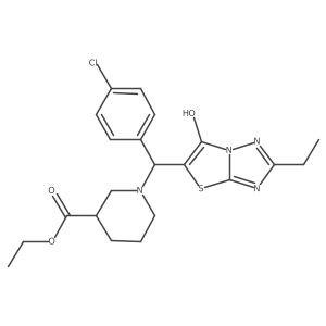 Ethyl 1-((4-chlorophenyl)(2-ethyl-6-hydroxythiazolo[3,2-b][1,2,4]triazol-5-yl)methyl)piperidine-3-carboxylate结构式