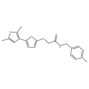 2-((5-(2,5-dimethylfuran-3-yl)-1,3,4-oxadiazol-2-yl)thio)-N-(4-fluorobenzyl)acetamide结构式