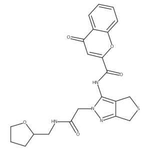 4-oxo-N-(2-(2-oxo-2-(((tetrahydrofuran-2-yl)methyl)amino)ethyl)-4,6-dihydro-2H-thieno[3,4-c]pyrazol-3-yl)-4H-chromene-2-carboxamide结构式