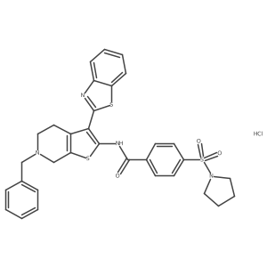 N-(3-(benzo[d]thiazol-2-yl)-6-benzyl-4,5,6,7-tetrahydrothieno[2,3-c]pyridin-2-yl)-4-(pyrrolidin-1-ylsulfonyl)benzamide hydrochloride Structure