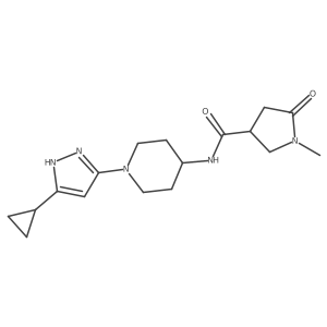 N-[1-(5-cyclopropyl-1H-pyrazol-3-yl)piperidin-4-yl]-1-methyl-5-oxopyrrolidine-3-carboxamide结构式