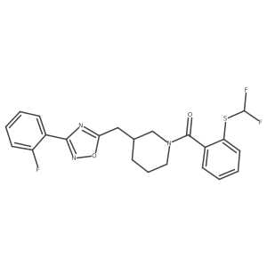 (2-((Difluoromethyl)thio)phenyl)(3-((3-(2-fluorophenyl)-1,2,4-oxadiazol-5-yl)methyl)piperidin-1-yl)methanone结构式