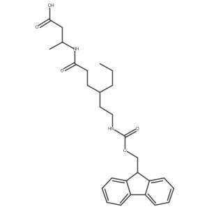 (3R)-3-{4-[2-({[(9H-fluoren-9-yl)methoxy]carbonyl}amino)ethyl]heptanamido}butanoic acid结构式
