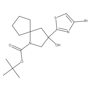 Tert-butyl 3-(4-bromo-1,3-thiazol-2-yl)-3-hydroxy-1-azaspiro[4.4]nonane-1-carboxylate结构式