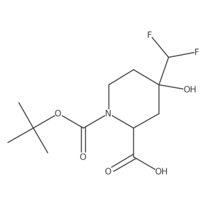 rel-(2R,4R)-1-(tert-Butoxycarbonyl)-4-(difluoromethyl)-4-hydroxypiperidine-2-carboxylic acid Structure