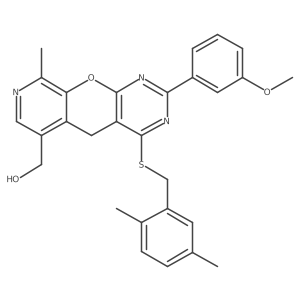 (7-{[(2,5-Dimethylphenyl)methyl]sulfanyl}-5-(3-methoxyphenyl)-14-methyl-2-oxa-4,6,13-triazatricyclo[8.4.0.0^{3,8}]tetradeca-1(10),3(8),4,6,11,13-hexaen-11-yl)methanol结构式
