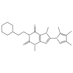 3,7-dimethyl-1-(2-(piperidin-1-yl)ethyl)-8-(3,4,5-trimethyl-1H-pyrazol-1-yl)-1H-purine-2,6(3H,7H)-dione结构式