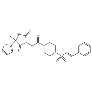 5-(Furan-2-yl)-5-methyl-3-{2-oxo-2-[4-(2-phenylethenesulfonyl)piperazin-1-yl]ethyl}imidazolidine-2,4-dione结构式