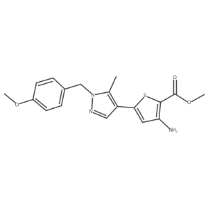 methyl 3-amino-5-(1-(4-methoxybenzyl)-5-methyl-1H-pyrazol-4-yl)thiophene-2-carboxylate结构式