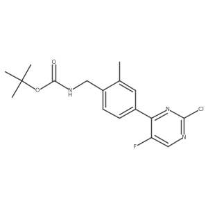 Tert-butyl (4-(2-chloro-5-fluoropyrimidin-4-yl)-2-methylbenzyl)carbamate结构式