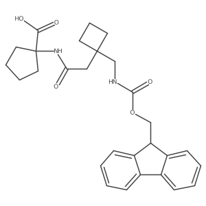 1-(2-{1-[({[(9H-fluoren-9-yl)methoxy]carbonyl}amino)methyl]cyclobutyl}acetamido)cyclopentane-1-carboxylic acid结构式