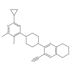 2-[4-(2-cyclopropyl-5-fluoro-6-methylpyrimidin-4-yl)piperazin-1-yl]-5H,7H,8H-pyrano[4,3-b]pyridine-3-carbonitrile结构式