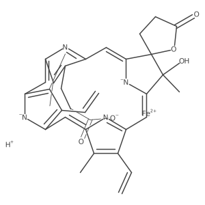 Hydrogen (2S-trans)-(2,3-dihydro-2,3-dihydroxy-3,8,13,17-tetramethyl-7,12-divinyl-21H,23H-porphine-2,18-dipropionic acid gamma-lactonato(3-)-N21,N22,N23,N24)ferrate(1-)结构式