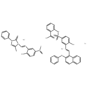 Cobaltate(2-), (2,4-dihydro-4-((2-hydroxy-5-nitrophenyl)azo)-5-methyl-2-phenyl-3H-pyrazol-3-onato(2-))(2-(((4-hydroxy-3-((2-(phenylamino)-1-naphthalenyl)azo)phenyl)sulfonyl)amino)benzoato(3-))-, disodium结构式
