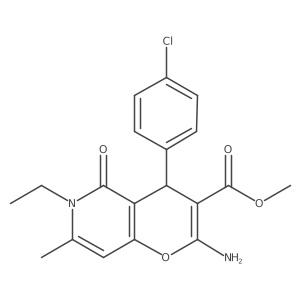 methyl 2-amino-4-(4-chlorophenyl)-6-ethyl-7-methyl-5-oxo-5,6-dihydro-4H-pyrano[3,2-c]pyridine-3-carboxylate Structure