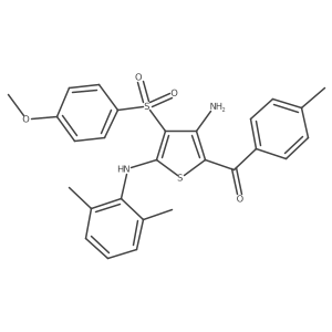 (3-Amino-5-((2,6-dimethylphenyl)amino)-4-((4-methoxyphenyl)sulfonyl)thiophen-2-yl)(p-tolyl)methanone结构式
