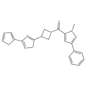 5-[1-(1-methyl-3-phenyl-1H-pyrazole-5-carbonyl)azetidin-3-yl]-3-(thiophen-2-yl)-1,2,4-oxadiazole结构式
