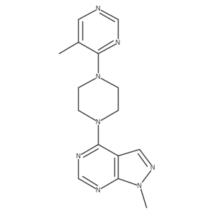 5-methyl-4-(4-{1-methyl-1H-pyrazolo[3,4-d]pyrimidin-4-yl}piperazin-1-yl)pyrimidine结构式