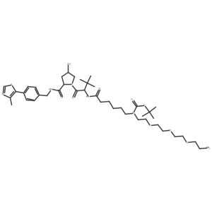tert-butyl N-[2-[2-[2-(2-aminoethoxy)ethoxy]ethoxy]ethyl]-N-[6-[[(1S)-1-[(2S,4R)-4-hydroxy-2-[[4-(4-methylthiazol-5-yl)phenyl]methylcarbamoyl]pyrrolidine-1-carbonyl]-2,2-dimethyl-propyl]amino]-6-oxo-hexyl]carbamate结构式