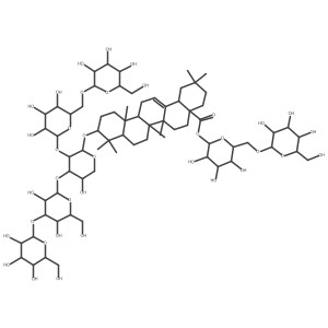 Olean-12-en-28-oic acid, 3-[(O-I(2)-D-glucopyranosyl-(1a3)-O-I(2)-D-glucopyranosyl-(1a3)-O-[O-I(2)-D-glucopyranosyl-(1a6)-I(2)-D-glucopyranosyl-(1a2)]-I+/--L-arabinopyranosyl)oxy]-, 6-O-I(2)-D-glucopyranosyl-I(2)-D-glucopyranosyl ester, (3I(2))- Structure