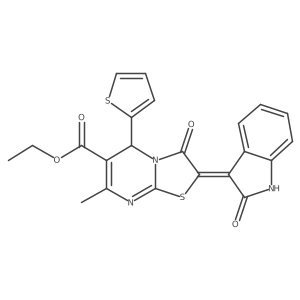 (Z)-ethyl 7-methyl-3-oxo-2-(2-oxoindolin-3-ylidene)-5-(thiophen-2-yl)-3,5-dihydro-2H-thiazolo[3,2-a]pyrimidine-6-carboxylate结构式