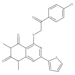 5-((2-(4-chlorophenyl)-2-oxoethyl)thio)-1,3-dimethyl-7-(thiophen-2-yl)pyrimido[4,5-d]pyrimidine-2,4(1H,3H)-dione结构式