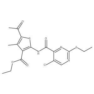 Ethyl 5-acetyl-2-({[5-chloro-2-(ethylsulfanyl)pyrimidin-4-yl]carbonyl}amino)-4-methylthiophene-3-carboxylate Structure