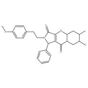 7-chloro-2-[2-(4-methoxyphenyl)ethyl]-6-methyl-1-phenyl-4a,5,6,7,8,8a-hexahydro-1H-chromeno[2,3-c]pyrrole-3,9-dione结构式