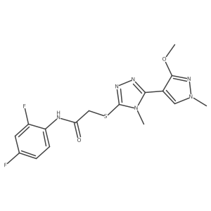N-(2,4-difluorophenyl)-2-((5-(3-methoxy-1-methyl-1H-pyrazol-4-yl)-4-methyl-4H-1,2,4-triazol-3-yl)thio)acetamide结构式