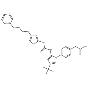 (4-{5-[({4-[2-(Benzyloxy)ethyl]-1,3-Thiazol-2-Yl}carbamoyl)amino]-3-Tert-Butyl-1h-Pyrazol-1-Yl}phenyl)acetic Acid Structure