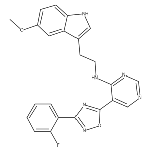5-[3-(2-fluorophenyl)-1,2,4-oxadiazol-5-yl]-N-[2-(5-methoxy-1H-indol-3-yl)ethyl]pyrimidin-4-amine结构式