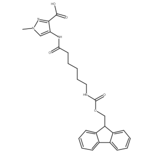 4-[6-({[(9H-fluoren-9-yl)methoxy]carbonyl}amino)hexanamido]-1-methyl-1H-pyrazole-3-carboxylic acid结构式
