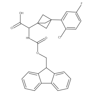2-[3-(2-Chloro-5-fluorophenyl)-1-bicyclo[1.1.1]pentanyl]-2-(9H-fluoren-9-ylmethoxycarbonylamino)acetic acid结构式