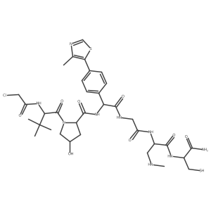 (2S,4R)-N-[(1R)-2-[[2-[[(1R)-2-[[(1S)-2-amino-2-oxo-1-(sulfanylmethyl)ethyl]amino]-1-(methylaminomethyl)-2-oxo-ethyl]amino]-2-oxo-ethyl]amino]-1-[4-(4-methylthiazol-5-yl)phenyl]-2-oxo-ethyl]-1-[(2S)-2-[(2-chloroacetyl)amino]-3,3-dimethyl-butanoyl]-4-hydroxy-pyrrolidine-2-carboxamide Structure