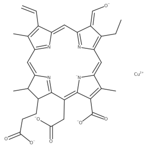 Cuprate(3-), [(7S,8S)-3-carboxy-5-(carboxymethyl)-13-ethenyl-18-ethyl-17-formyl-7,8-dihydro-2,8,12-trimethyl-21H,23H-porphine-7-propanoato(5-)-kappaN21,kappaN22,kappaN23,kappaN24]-, (SP-4-2)-结构式