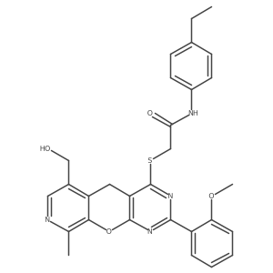 N-(4-ethylphenyl)-2-((6-(hydroxymethyl)-2-(2-methoxyphenyl)-9-methyl-5H-pyrido[4',3':5,6]pyrano[2,3-d]pyrimidin-4-yl)thio)acetamide Structure