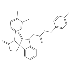 2-[3'-(3,4-dimethylphenyl)-2,4'-dioxo-1,2-dihydrospiro[indole-3,2'-[1,3]thiazolidine]-1-yl]-N-[(4-methylphenyl)methyl]acetamide结构式