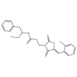 (Z)-3-(5-(2-chlorobenzylidene)-4-oxo-2-thioxothiazolidin-3-yl)-N-(1-hydroxy-3-phenylpropan-2-yl)propanamide结构式