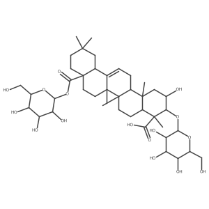 (2S,3R,4S,4aR,6aR,6bS,8aS,12aS,14aR,14bR)-2-hydroxy-4,6a,6b,11,11,14b-hexamethyl-3-[(2S,3R,4S,5S,6R)-3,4,5-trihydroxy-6-(hydroxymethyl)oxan-2-yl]oxy-8a-[(2S,3R,4S,5S,6R)-3,4,5-trihydroxy-6-(hydroxymethyl)oxan-2-yl]oxycarbonyl-1,2,3,4a,5,6,7,8,9,10,12,12a,14,14a-tetradecahydropicene-4-carboxylic acid Structure