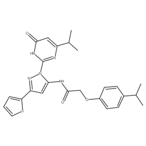 N-(1-(4-isopropyl-6-oxo-1,6-dihydropyrimidin-2-yl)-3-(thiophen-2-yl)-1H-pyrazol-5-yl)-2-(4-isopropylphenoxy)acetamide Structure